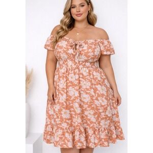 Torrid Coral Floral Maxi Off Shoulder Dress Size 1X Romantic Flowy Fairy Summer